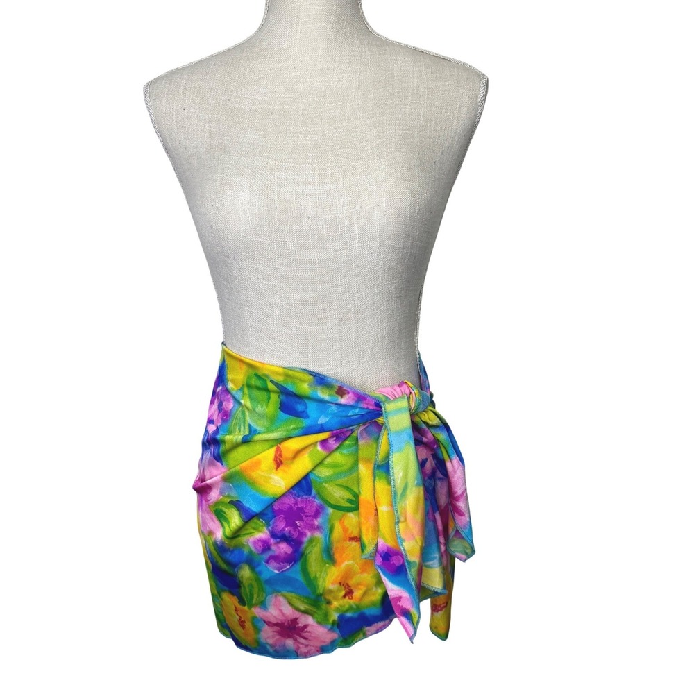 Lands' End Swim Wrap Cover Up Skirt Large Floral